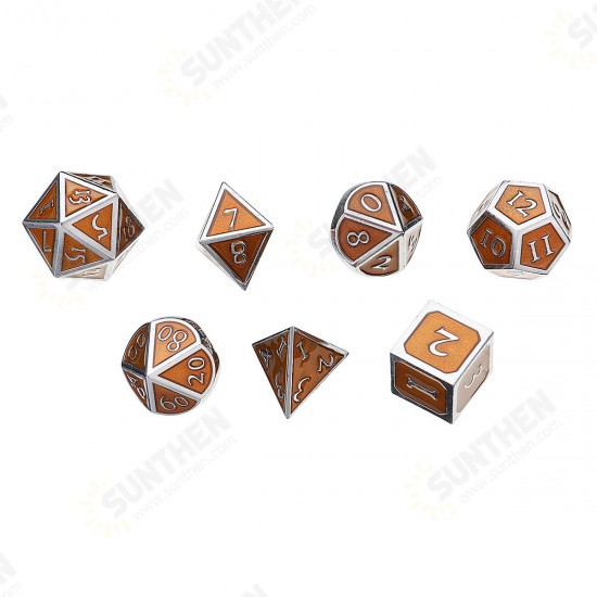 7Pcs Antique Metal Polyhedral Dices With Bag Copper Color For Dungeons Dragons Game