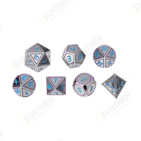 7Pcs Double Color Polyhedral Metal Game Dices Kit Children Digital Education Number Dices Entertianment Game Props For DnD TPRG