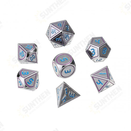 7Pcs Double Color Polyhedral Metal Game Dices Kit Children Digital Education Number Dices Entertianment Game Props For DnD TPRG