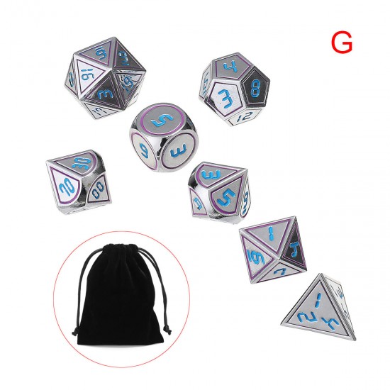 7Pcs Double Color Polyhedral Metal Game Dices Kit Children Digital Education Number Dices Entertianment Game Props For DnD TPRG