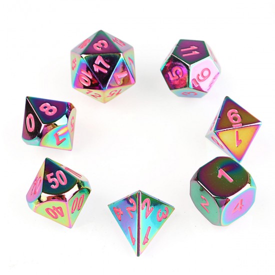 7Pcs Embossed Heavy Metal Polyhedral Dice DND RPG MTG Role Playing Game with Bag
