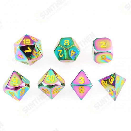 7Pcs Embossed Heavy Metal Polyhedral Dice DND RPG MTG Role Playing Game with Bag