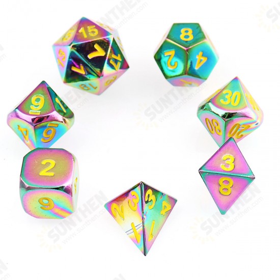 7Pcs Embossed Heavy Metal Polyhedral Dice DND RPG MTG Role Playing Game with Bag