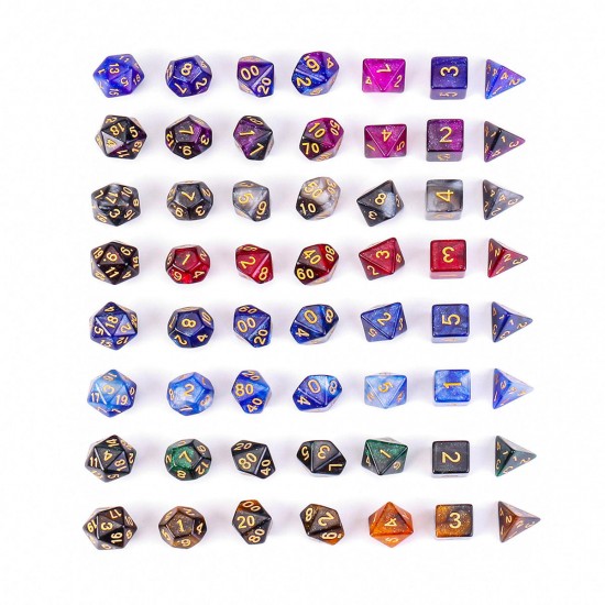 7Pcs Galaxy Polyhedral Dices For Dungeons Dragons Games D20 D12 D10 D8 D6 D4 +Bag