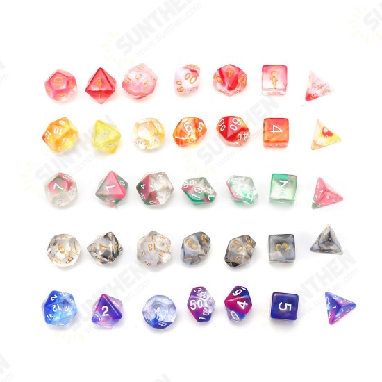 7Pcs Glitter Clear Polyhedral Dice Resin Dices Set Role Playing Board Party Table Game Gift