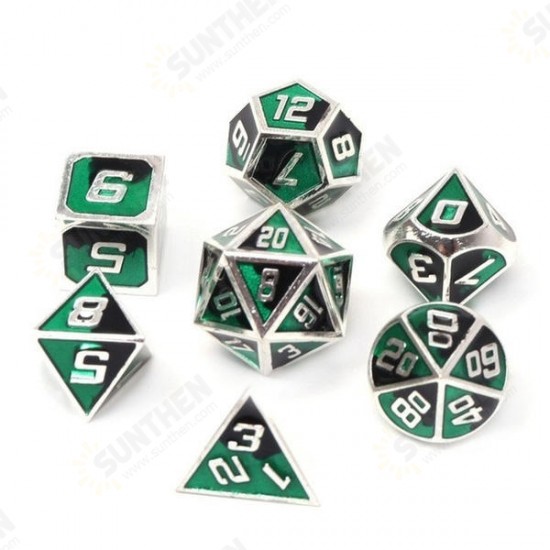 7Pcs Mixed Color Polyhedral Dice Metal RPG Dices Set with Velvet Bag Dungeons and Dragon Black Table Games Zinc Alloy Math Teaching