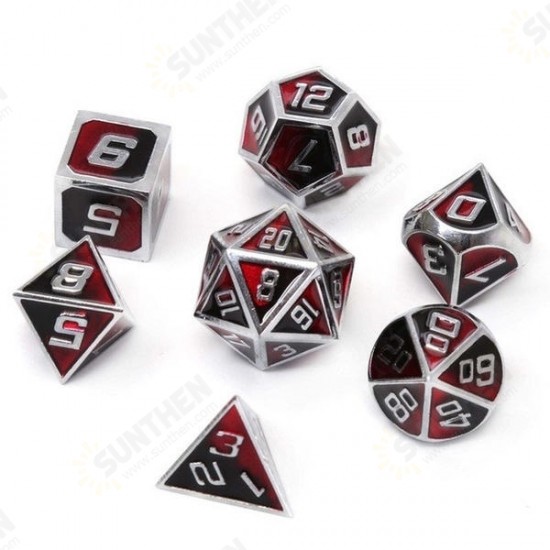 7Pcs Mixed Color Polyhedral Dice Metal RPG Dices Set with Velvet Bag Dungeons and Dragon Black Table Games Zinc Alloy Math Teaching