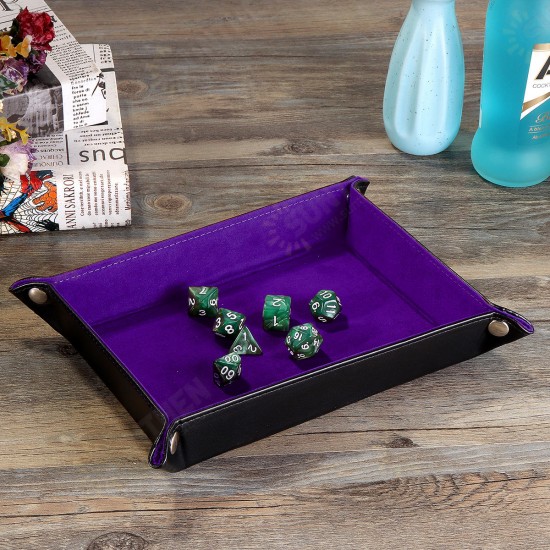 7Pcs Multisided Dice Holder Polyhedral Dices PU Leather Folding Rectangle Tray for RPG