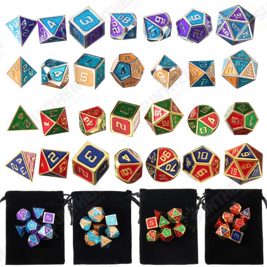 7Pcs Polyhedral Dices Set for Dungeons Dragons D20 D12 D10 D8 D6 D4 Games +Storage Pouches Bag