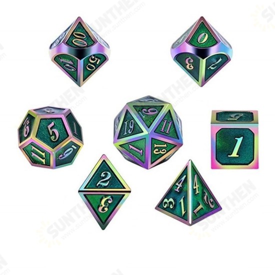 7Pcs/Set Rainbow Edge Metal Dice Set with Bag Board Role Playing Dragons Table Game Bar Party Game Dice Hobbies Toy Gift