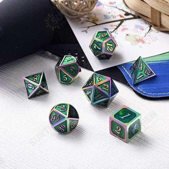 7Pcs/Set Rainbow Edge Metal Dice Set with Bag Board Role Playing Dragons Table Game Bar Party Game Dice Hobbies Toy Gift