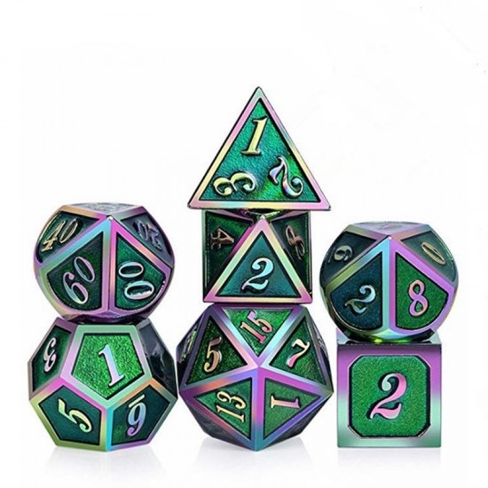 7Pcs/Set Rainbow Edge Metal Dice Set with Bag Board Role Playing Dragons Table Game Bar Party Game Dice Hobbies Toy Gift