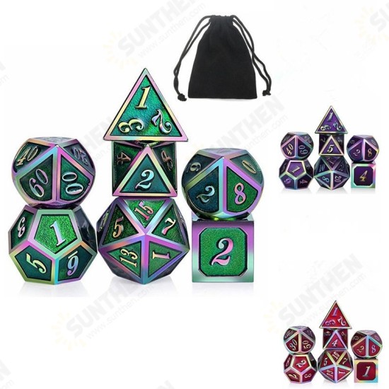 7Pcs/Set Rainbow Edge Metal Dice Set with Bag Board Role Playing Dragons Table Game Bar Party Game Dice Hobbies Toy Gift