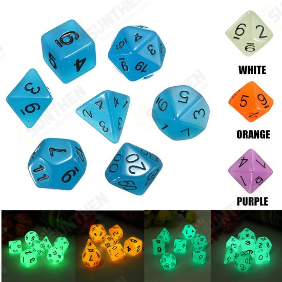 7pcs Multi-sided Luminous Polyhedral Digital Acrylic Dice Set Noctilucent Dice