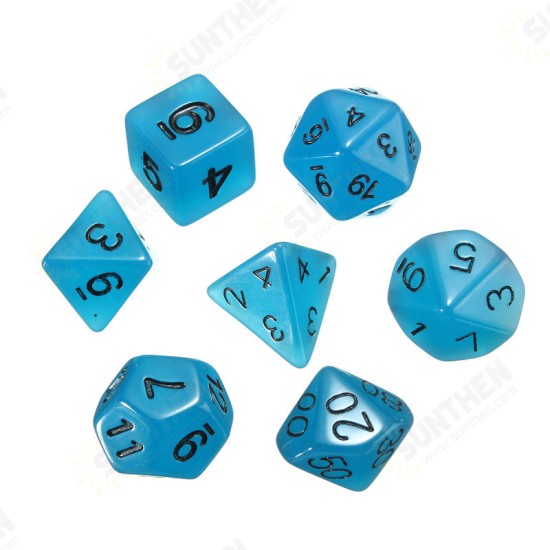 7pcs Multi-sided Luminous Polyhedral Digital Acrylic Dice Set Noctilucent Dice