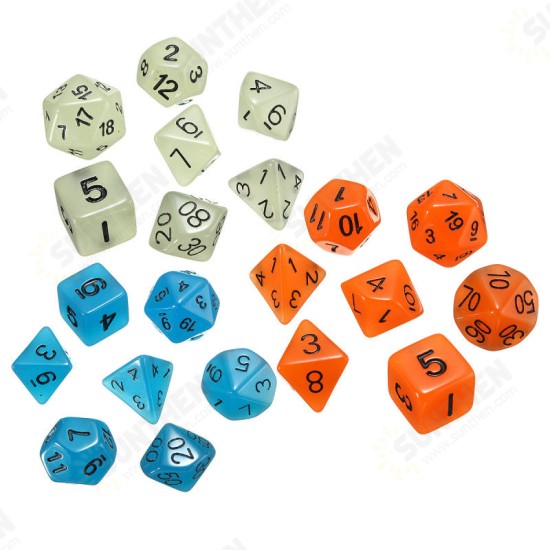 7pcs Multi-sided Luminous Polyhedral Digital Acrylic Dice Set Noctilucent Dice