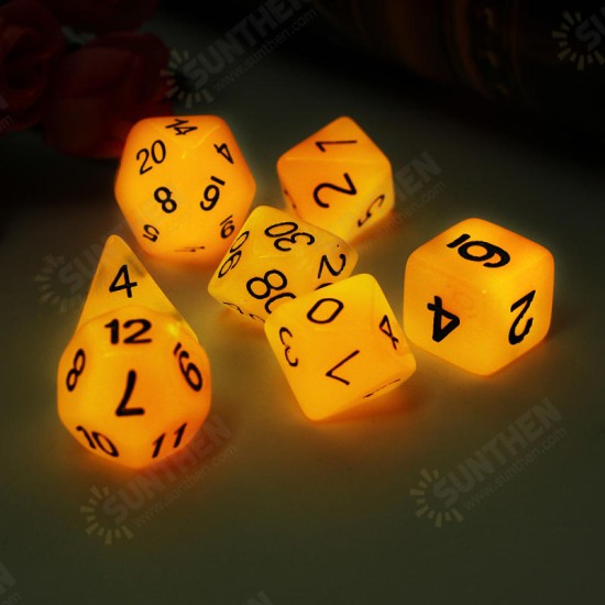 7pcs Multi-sided Luminous Polyhedral Digital Acrylic Dice Set Noctilucent Dice