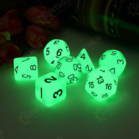 7pcs Multi-sided Luminous Polyhedral Digital Acrylic Dice Set Noctilucent Dice