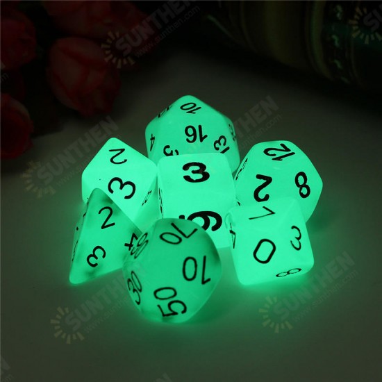 7pcs Multi-sided Luminous Polyhedral Digital Acrylic Dice Set Noctilucent Dice