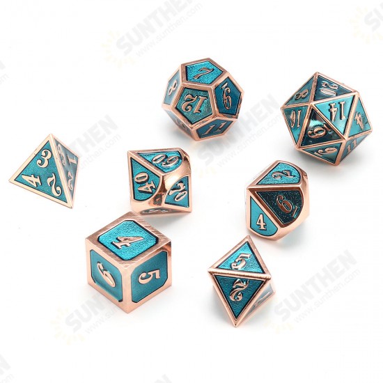 7pcs Zinc Alloy Multisided Dices Set Enamel Embossed Heavy Metal Polyhedral Dice With Bag