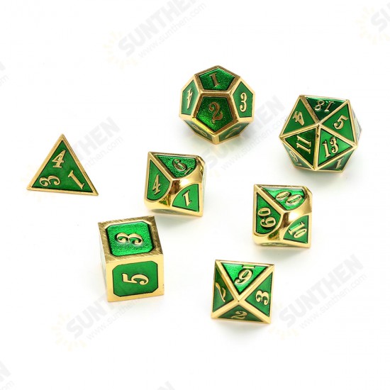 7pcs Zinc Alloy Multisided Dices Set Enamel Embossed Heavy Metal Polyhedral Dice With Bag