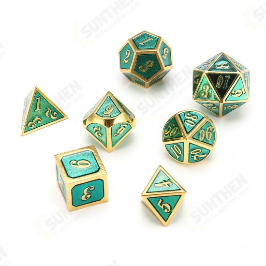 7pcs Zinc Alloy Multisided Dices Set Enamel Embossed Heavy Metal Polyhedral Dice With Bag