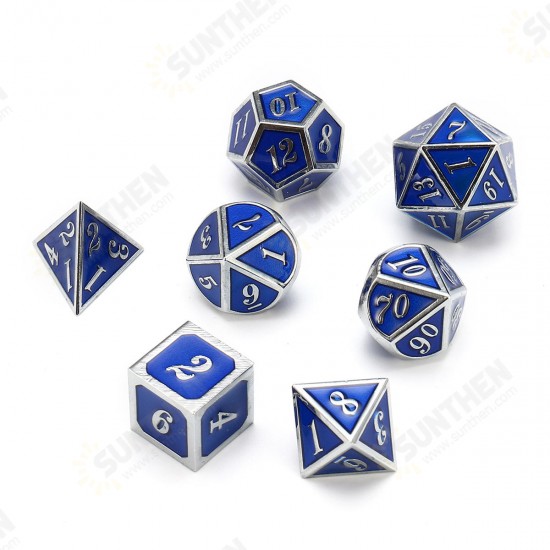 7pcs Zinc Alloy Multisided Dices Set Enamel Embossed Heavy Metal Polyhedral Dice With Bag