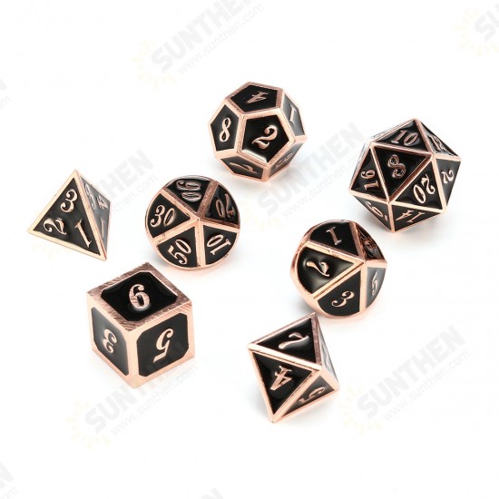 7pcs Zinc Alloy Multisided Dices Set Enamel Embossed Heavy Metal Polyhedral Dice With Bag