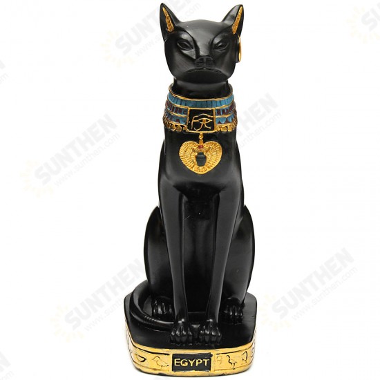 9.6inch Resin Vintage Egyptian Bastet Goddess Figurine Black Cat Pharaoh Statue Epoxy