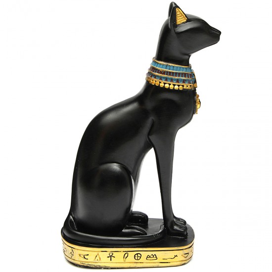 9.6inch Resin Vintage Egyptian Bastet Goddess Figurine Black Cat Pharaoh Statue Epoxy