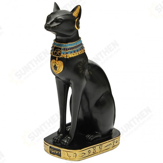 9.6inch Resin Vintage Egyptian Bastet Goddess Figurine Black Cat Pharaoh Statue Epoxy