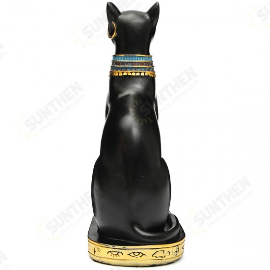 9.6inch Resin Vintage Egyptian Bastet Goddess Figurine Black Cat Pharaoh Statue Epoxy