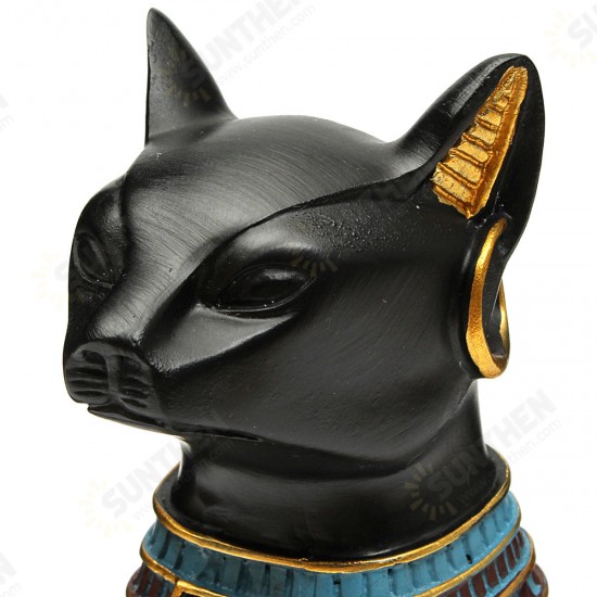 9.6inch Resin Vintage Egyptian Bastet Goddess Figurine Black Cat Pharaoh Statue Epoxy