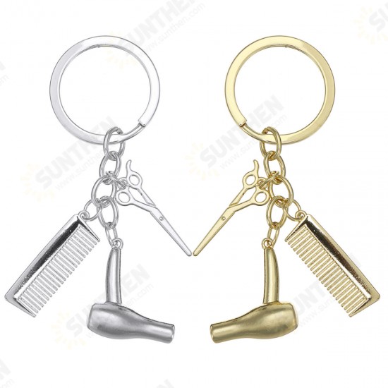 Creative Keychain Alloy Stylist Hair Dryer Scissor Comb Dangle Pendant Key Ring Artware Gift