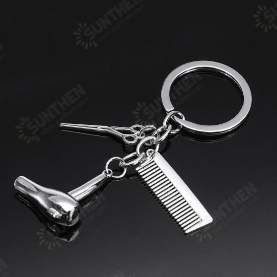 Creative Keychain Alloy Stylist Hair Dryer Scissor Comb Dangle Pendant Key Ring Artware Gift