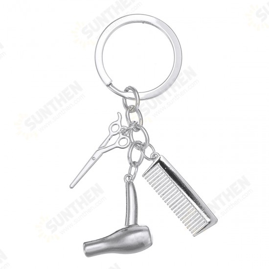 Creative Keychain Alloy Stylist Hair Dryer Scissor Comb Dangle Pendant Key Ring Artware Gift