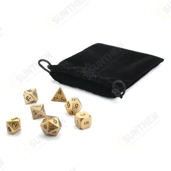 Antique Color Solid Metal Polyhedral Dice Role Playing RPG 7 Dice Set With Bag