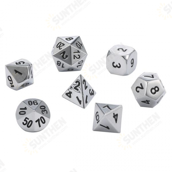 Antique Color Solid Metal Polyhedral Dice Role Playing RPG 7 Dice Set With Bag