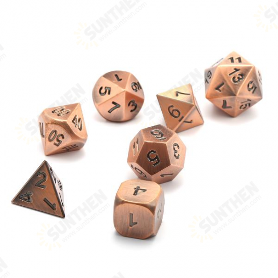 Antique Color Solid Metal Polyhedral Dice Role Playing RPG 7 Dice Set With Bag