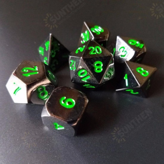 New Metal Polyhedral Dice with Bag Green Red 7 Piece Metal Set DnD RPG