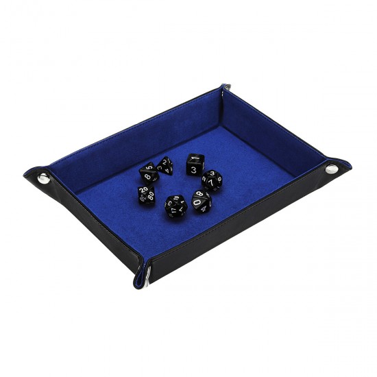 Portable Fold Dice Tray PU Leather with 7 Polyhedral Dice for Tabletop Dice Games