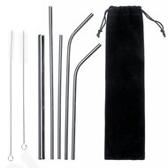 Portable Metal Straw Set 304 Stainless Steel Straws Reusable Metal Drinking Straws With Cleaning Brushes Pounch