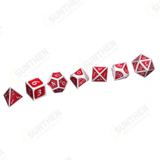 Red Antique Color Solid Metal Polyhedral Dices Role Playing RPG Gadget 7 Dice Set With Bag