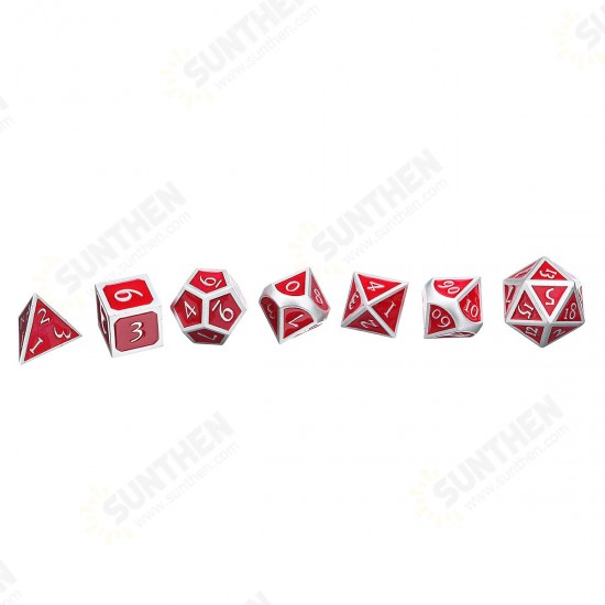 Red Antique Color Solid Metal Polyhedral Dices Role Playing RPG Gadget 7 Dice Set With Bag