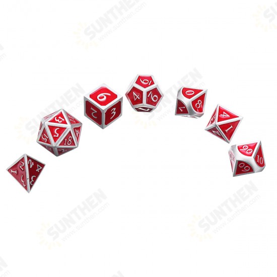 Red Antique Color Solid Metal Polyhedral Dices Role Playing RPG Gadget 7 Dice Set With Bag