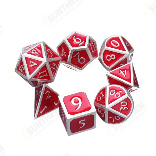 Red Antique Color Solid Metal Polyhedral Dices Role Playing RPG Gadget 7 Dice Set With Bag