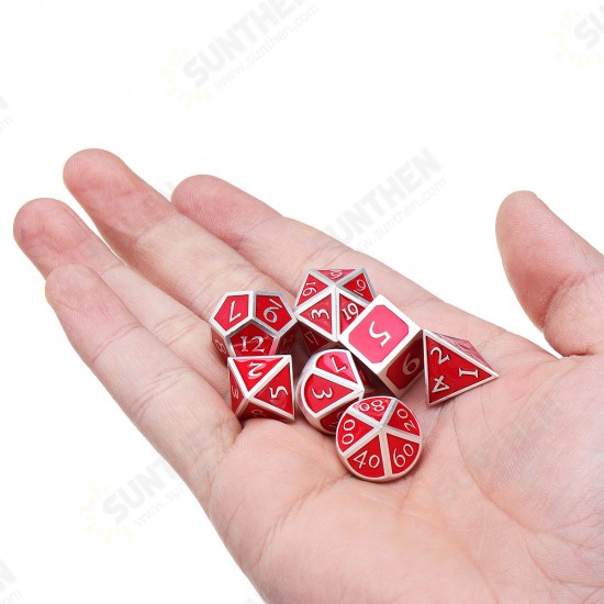 Red Antique Color Solid Metal Polyhedral Dices Role Playing RPG Gadget 7 Dice Set With Bag