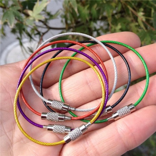 Stainless Steel PVC Insulated Rubber Overstretches Wire Circle Colorful Keychain Key Ring