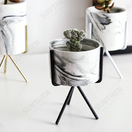 S/M/L Nordic Style Flower Pot Iron Wire Metal Rack Marble Ceramic Succulent Plant Pot Cactus Decoration Basin with Stand