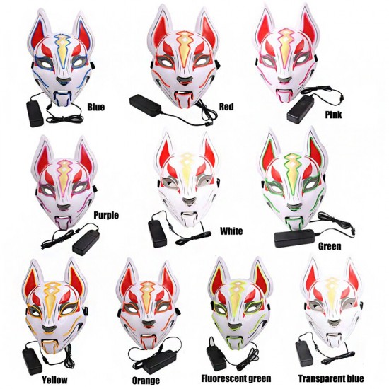 Costume Props Neon Led Luminous Joker Mask Carnival Festival Light Up EL Wire Mask Japanese Fox Mask Halloween Christmas Decor